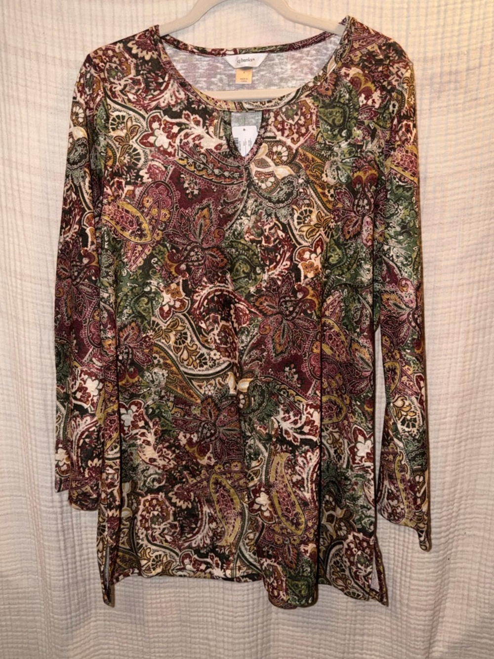 New with tags CJ Banks Multi Color earth tone Paisley Long Sleeve blouse -I